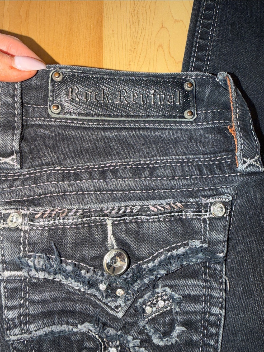 Rock Revival Black Skinny Jeans with Embellished Pockets - Picture 5 of 6